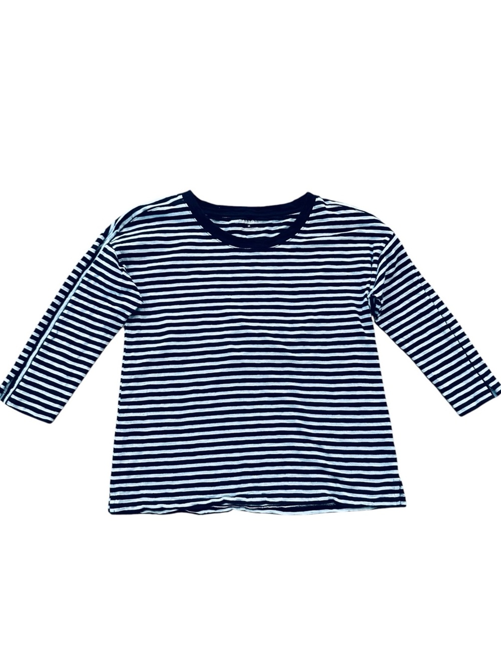 TALBOTS 100% cotton navy & light blue striped 3/4 sleeve top size Medium